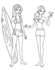 Barbie z deska surfingową - kolorowanka