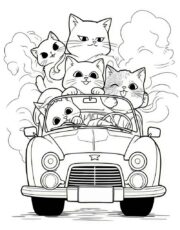 Kolorowanka samochód z kotkami