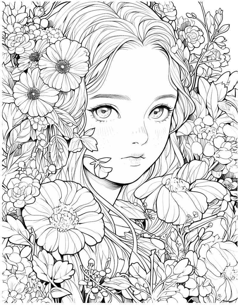 Mandala portret dziewczynki w kwiatach